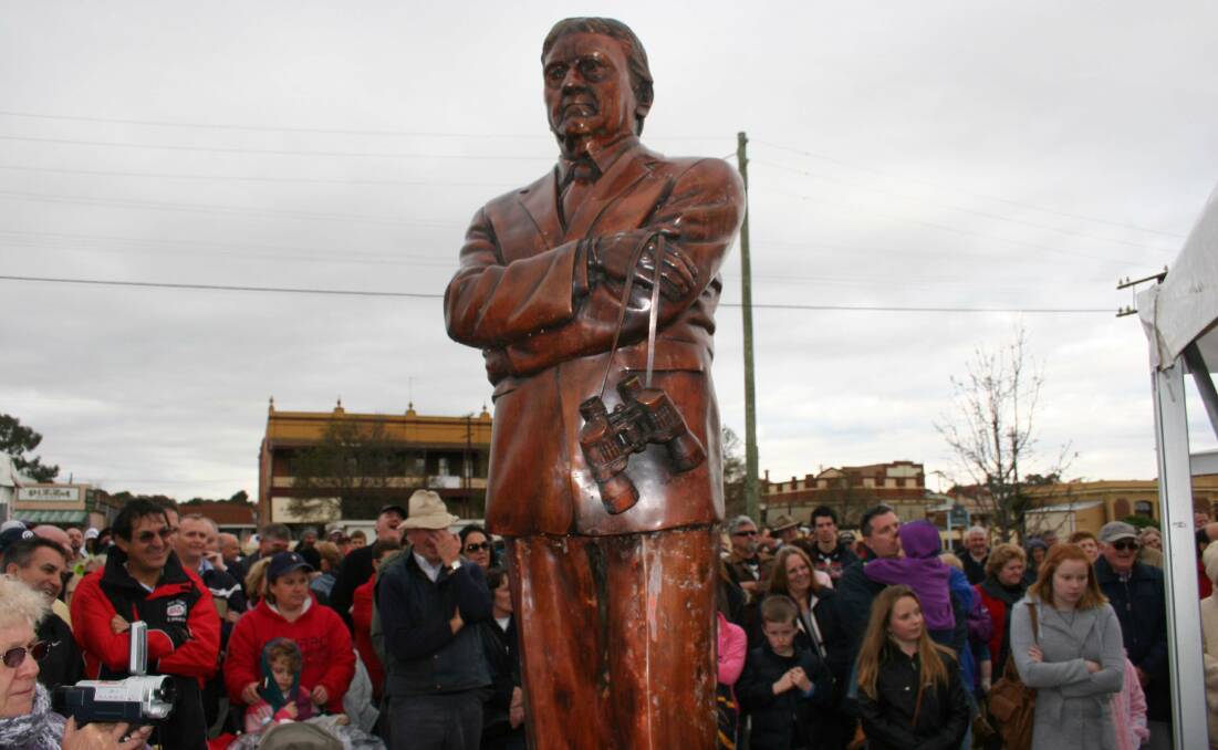 ICONIC: The Ray Warren statue in Junee after it was unveiled in 2011. Picture: Declan Rurenga