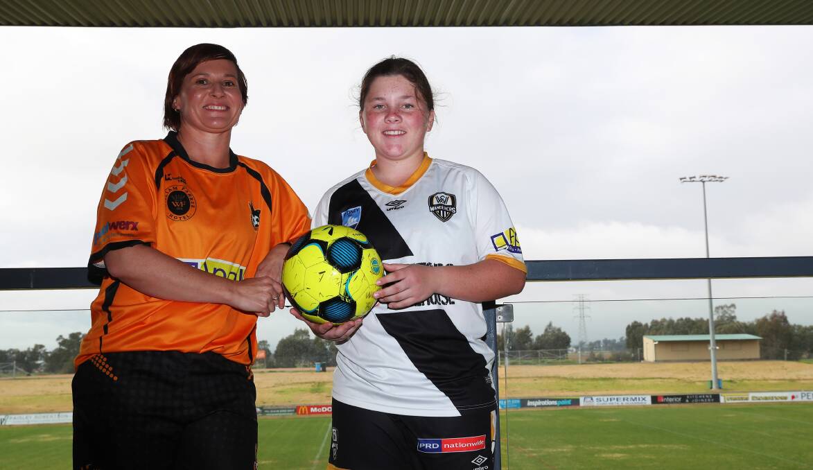 BIG STAGE: Local female players Shandi Gibbons (Wagga United) and Ebony Warner-Chilstone (Wagga City Wanderers) are excited about the W-League coming to town. Picture: Emma Hillier 