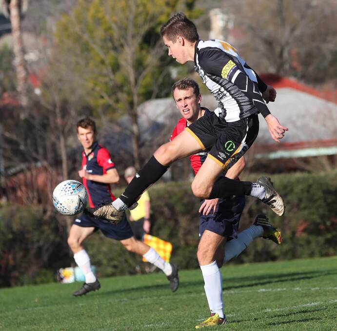 CLEAN SHEET: Wagga City Wanderers youngster Zach Pinney scored a goal in their 3-0 shutout of Narrabundah at Gissing Oval on Saturday. Picture: Emma Hillier