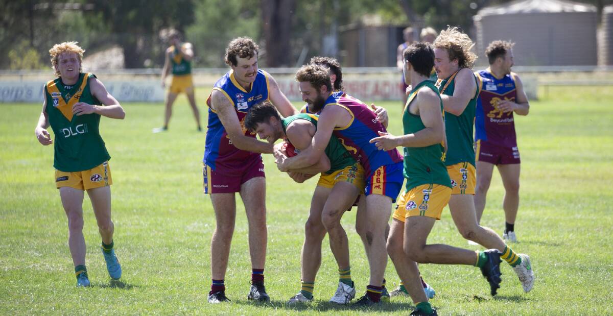 The Lions took on North Albury in a trial match at Ganmain Sportsground on Sunday. Pictures: Madeline Begley 