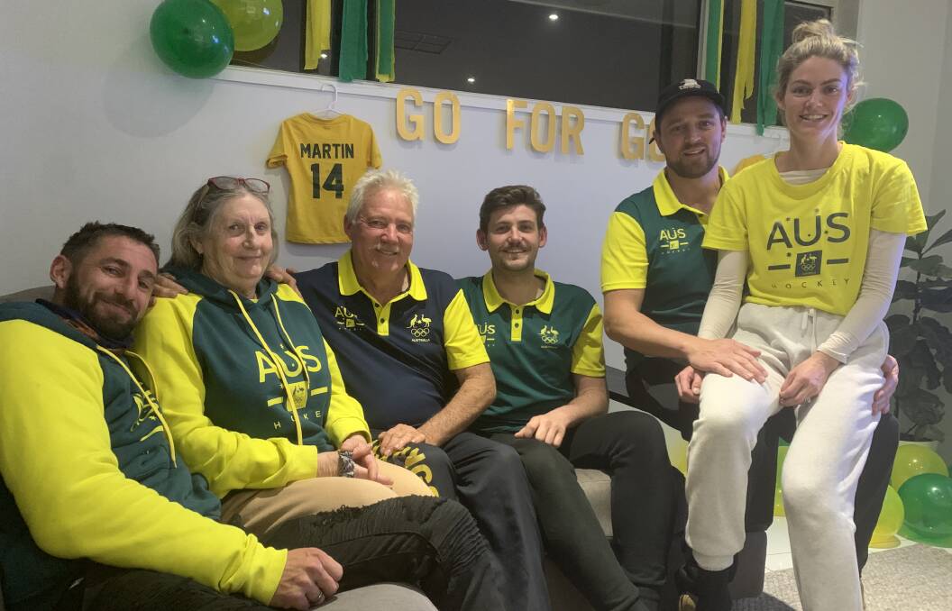PROUD: Dylan Martin's family after watching the Wagga product in the Olympic hockey final on Thursday. From left : brother Stuart, mother Lesley, father Ross, brother Rhys, brother-in-law Jacob and sister Brooke. Picture: Jon Tuxworth 