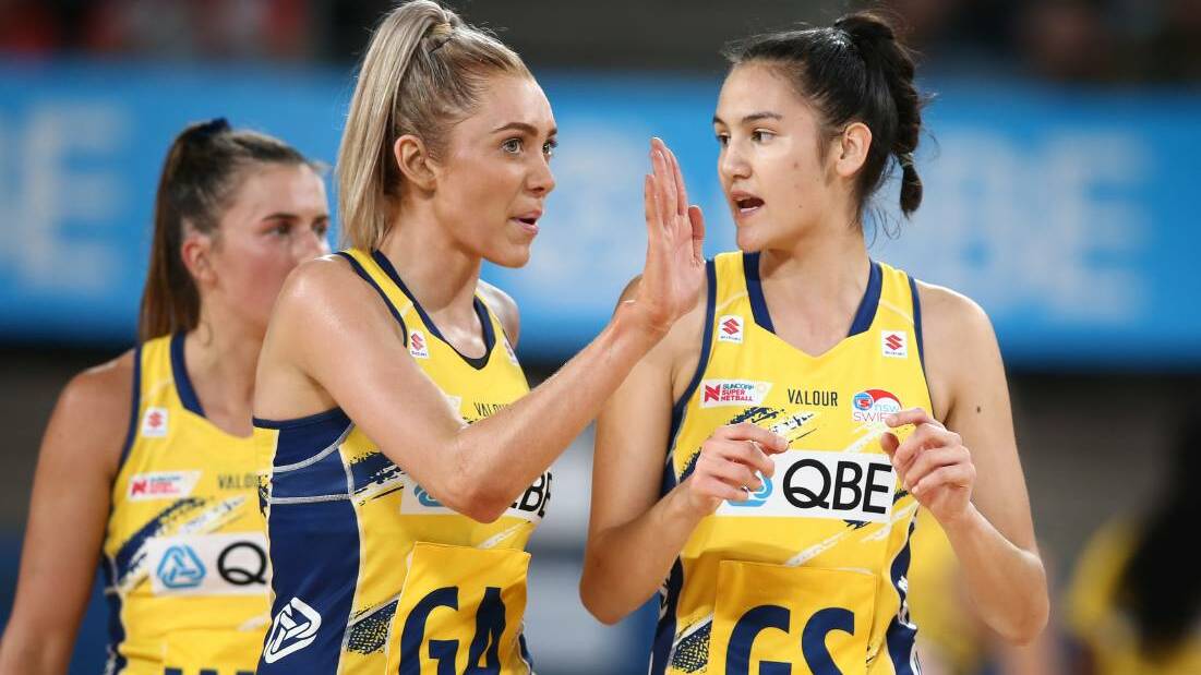 ON THE UP: Sophie Fawns (right) with Swifts teammate Helen Housby. Picture: Getty Images