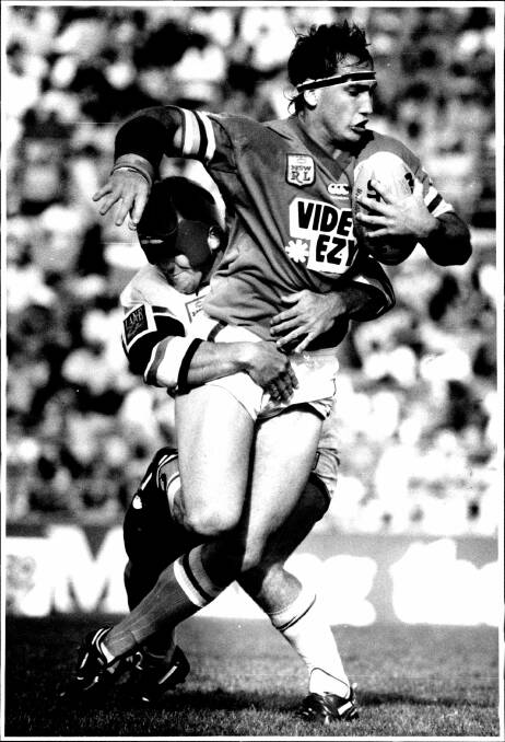 Barnhill playing for the Raiders against Gold Coast in 1991. Picture: Andrew Campbell