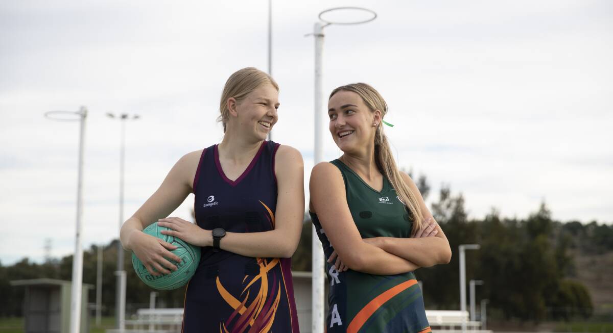 RIVALS: Mater Dei captain Abbey Reinhold and TRAC opposite Sarah Croker before Tuesday's Tracey Gunson Shield final. Picture: Madeline Begley