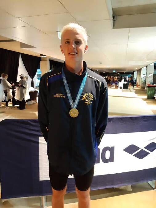 GOLD: Jamie Mooney won the 100m freestyle final at the Australian Age Championships on the Gold Coast on Wednesday night. Picture: Wagga Swim Club