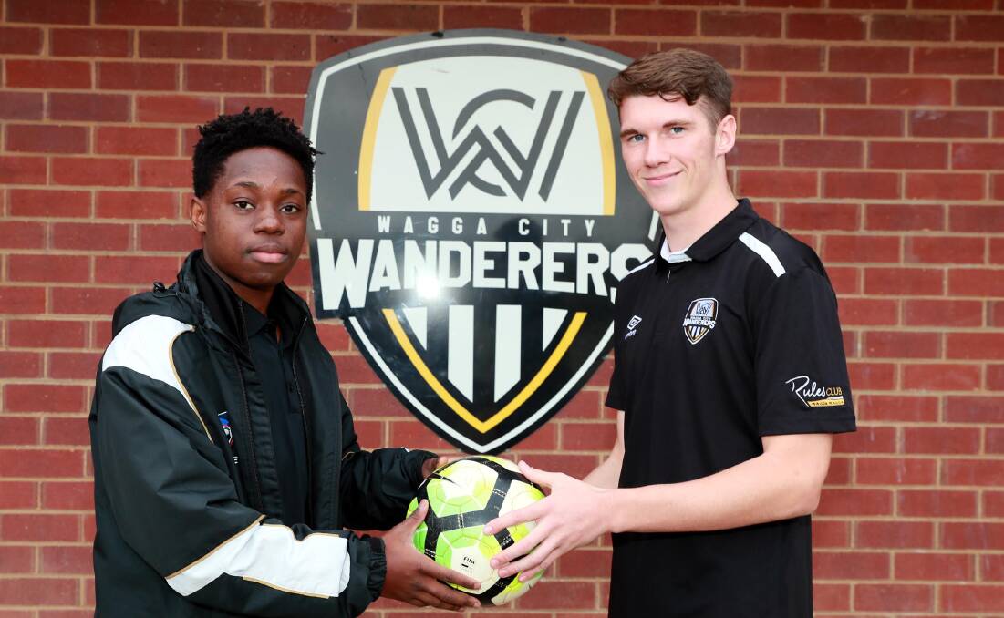 READY: Wagga City Wanderers youngsters Anotidaishe Matowe and Luke Stevens. Picture: Les Smith