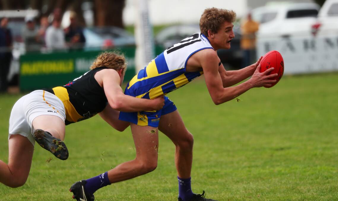 BACK ON: Brendan Myers and Jack Reynolds in action during last week's Wagga Tigers-MCUE clash at Mangoplah. Picture: Emma Hillier 