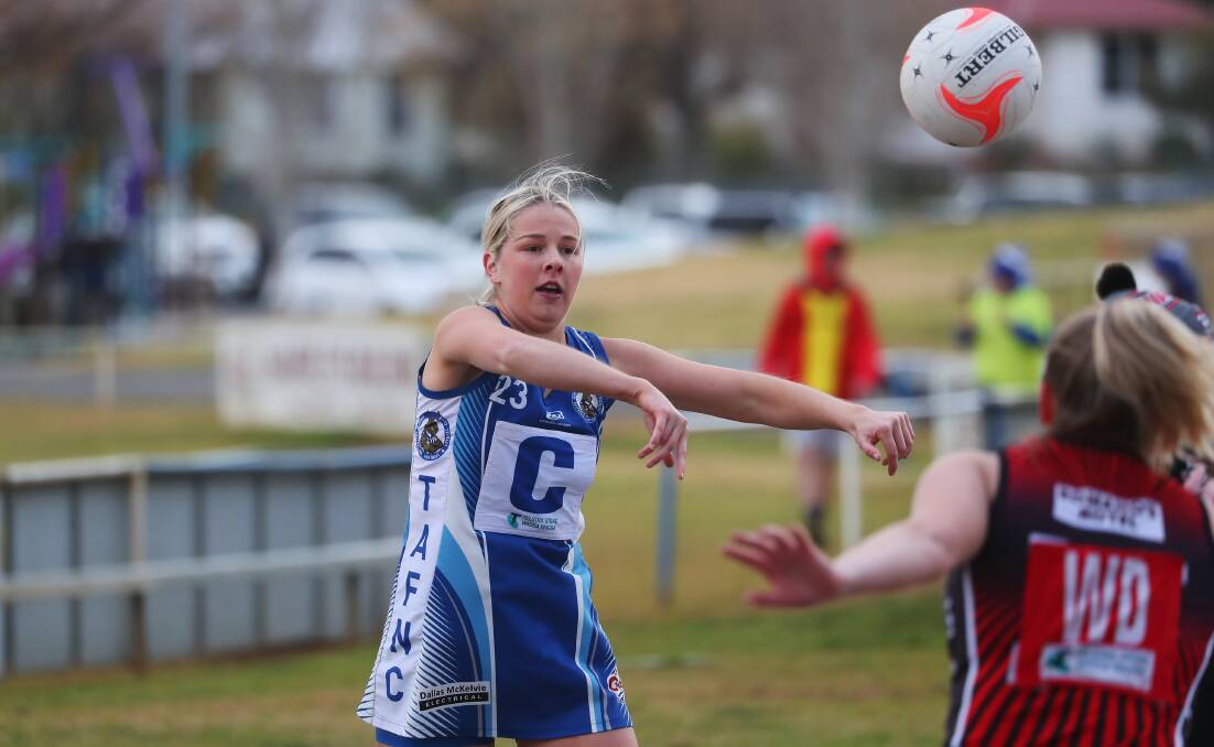 RETURN TO COURT: Temora coach Meg Reinhold in action against North Wagga in 2019. Picture: Emma Hillier