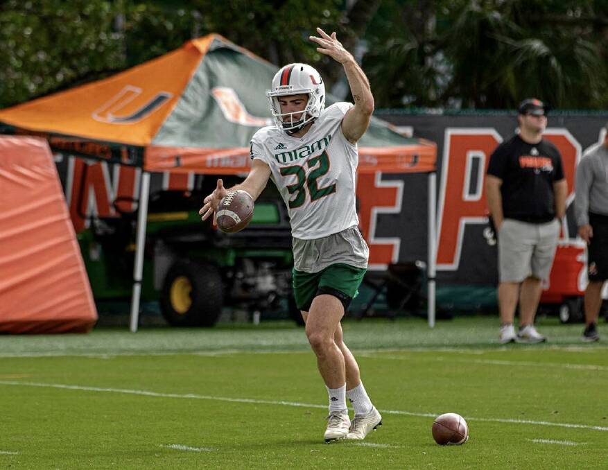 SWITCH: Nelson Foley during his time as a punter with University of Miami. Picture: Instagram
