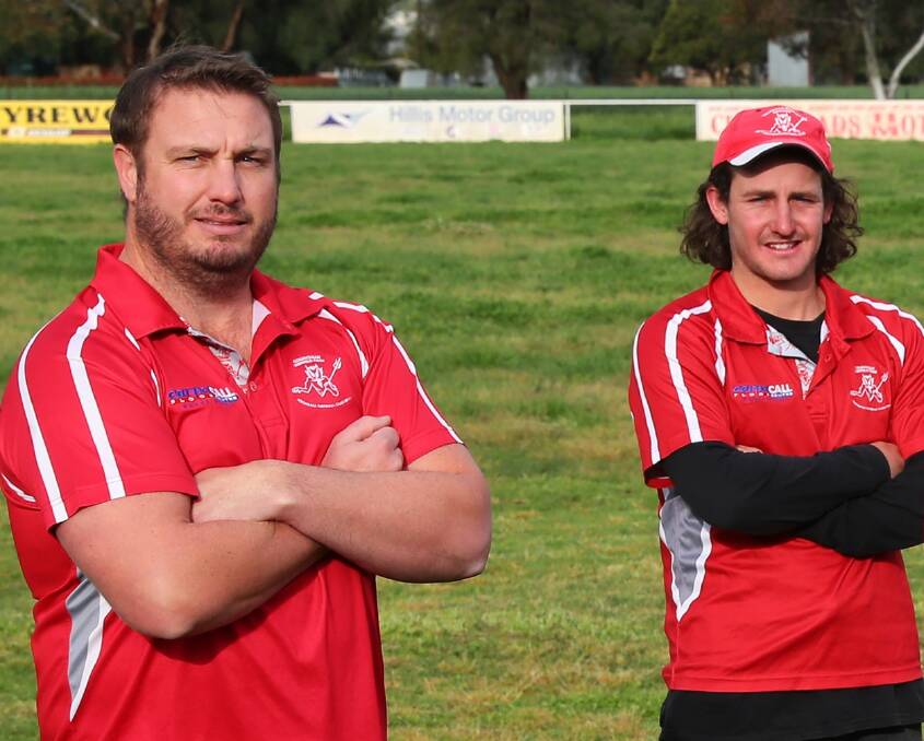 JOINING FORCES: Brett Somerville and Nick Perryman will co-coach Collingullie-Glenfield Park next year. Picture: Emma Hillier