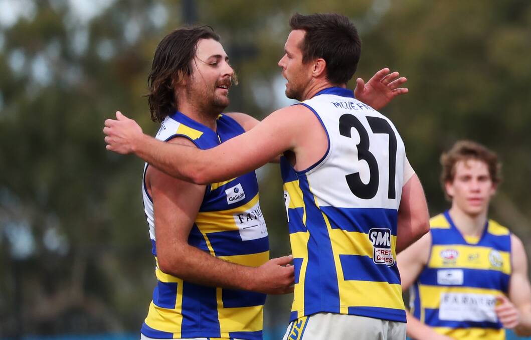 STANDOUT: Trent Cohalan (right) was one of MCUE's best in Saturday's win over Narrandera. Picture: Emma Hillier