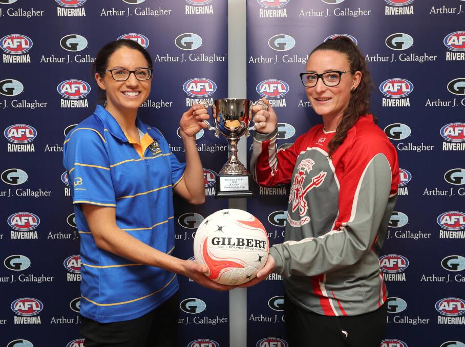READY FOR BATTLE: Mangoplah-Cookardinia United-Eastlakes coach Marie Campbell and Collingullie-Glenfield Park club head coach Jemima Norbury are ready for Saturday's A grade grand final. Picture: Les Smith