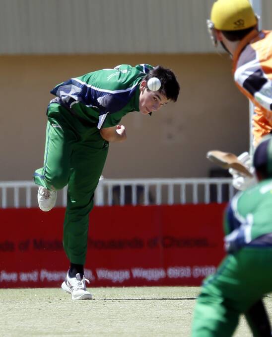 YOUNG GUN: Wagga City's Luke Naumann bowling against Wagga RSL last month. Picture: Les Smith