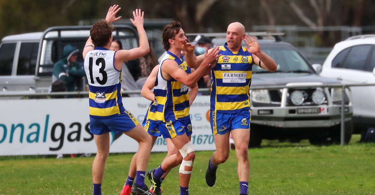 BACK IN: Brayden Ambler (far right) returns from injury for MCUE's clash with Turvey Park on Saturday.