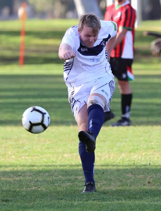 Action from Wagga United and Lake Albert's 1-0 wins over Leeton and Young respectively on Sunday. Pictures: Les Smith. 