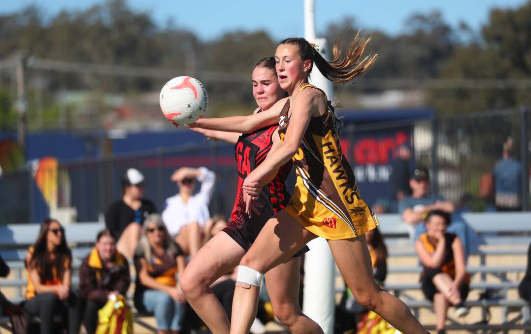 TWIN MEDALS: East Wagga-Kooringal's Georgia Hallam in action during the under-17 grand final win over Marrer. Picture: Emma Hillier