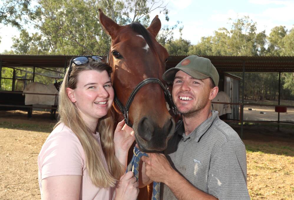 TRACK SUCCESS: Couple Georgia Sutherland (driver) and Matt Harrington (trainer) will be looking for back-to-back wins with She's Undeniable at Wagga on Friday. Picture: Les Smith
