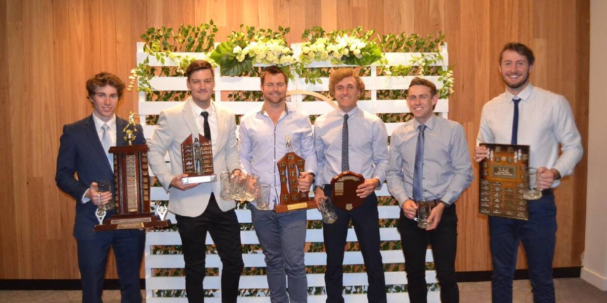 AWARD WINNERS: Best and fairest Ethan Schiller, runner-up and players' player Nick Collins,coach's award Trent Cohalan, most consistent Jack Reynolds, most improved Pat Killalea and leading goalkicker George Kendall. 