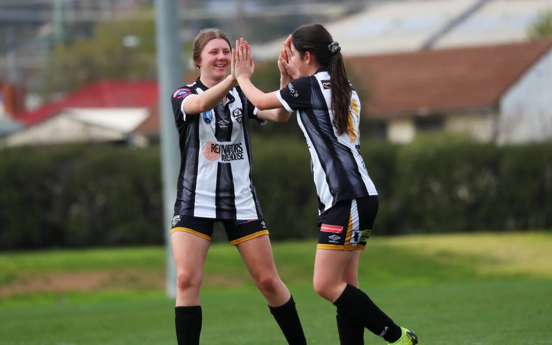 Wagga City's under-17 girls smashed Canberra Olympic 7-0 in their final regular season game. Pictures: Emma Hillier