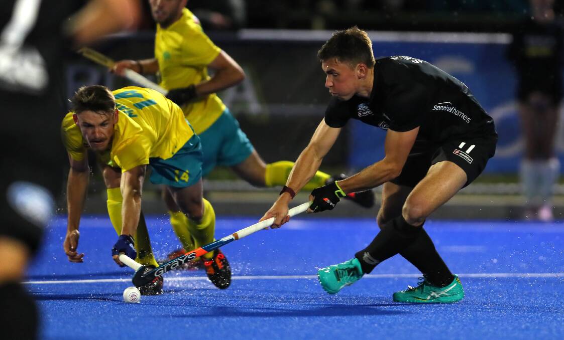 MEMORABLE DAY: Dylan Martin made his Kookaburras debut in Thursday's 3-1 win over New Zealand. Picture: Hockey Australia