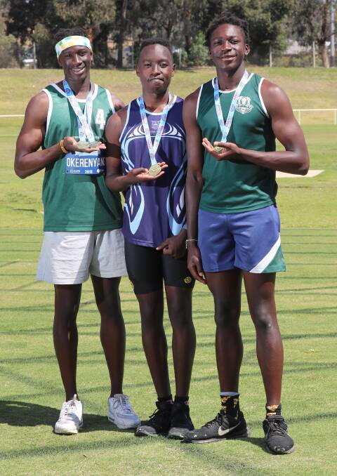 RISING TALENTS: Wagga's Godfrey Okerenyang (17), Kippy Langat (15) and Gerard Okerenyang (15) have their sights sets on world under-20s qualification. Picture: Les Smith