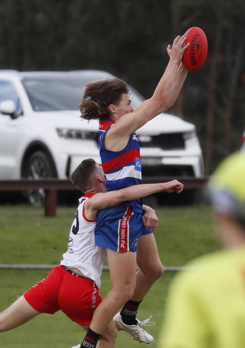UP THERE: Baxter Wallett takes a grab in last week's win over Griffith. Picture: Les Smith
