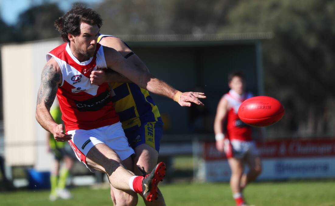SEASON DELAY: Collingullie-Glenfield Park's Michael Anderson gets a kick away during last year's season. Picture: Emma Hillier