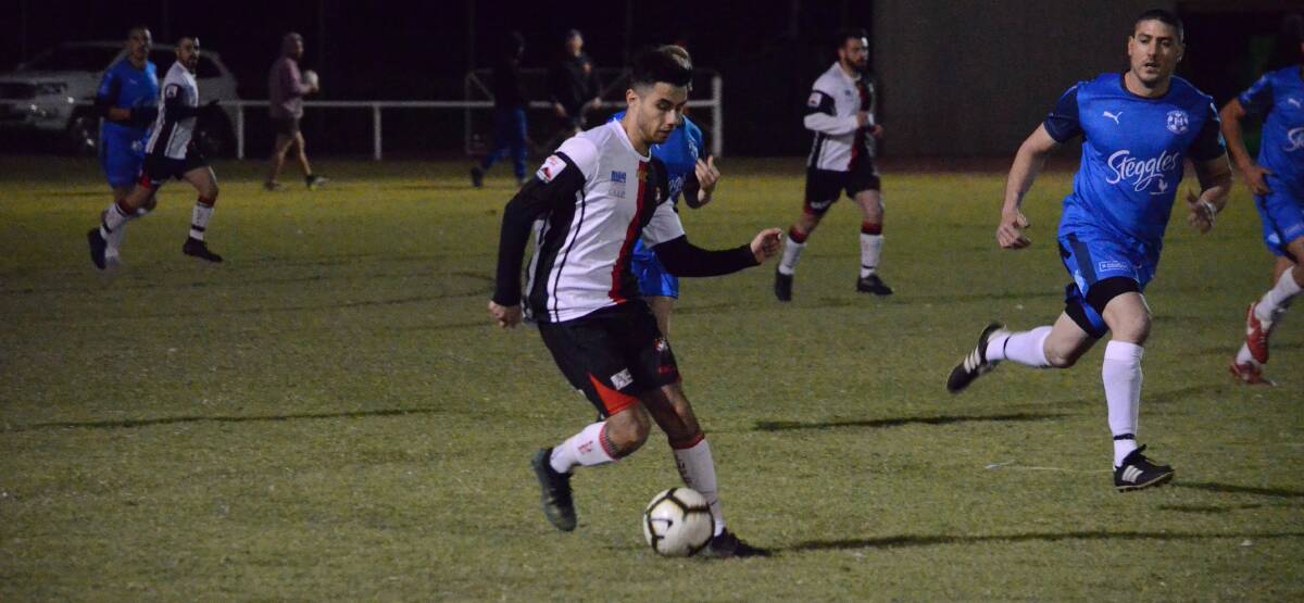 Leeton United's Anthony Trifogli playing against Hanwood this year. Picture: Liam Warren