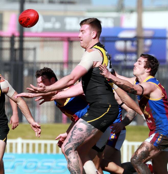 SHOULDERING LOAD: Wagga Tigers ruckman Tom Osmotherly is hopeful of recovering from another shoulder dislocation in time for finals. Picture: Les Smith