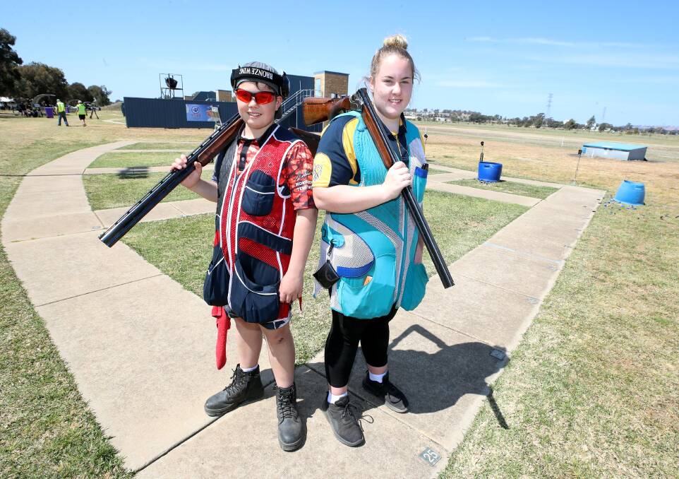 SHOOTING STARS: 14-year-olds Hunter Aubrey and Olivia Ford from Corowa Gun Club. Picture: Les Smith