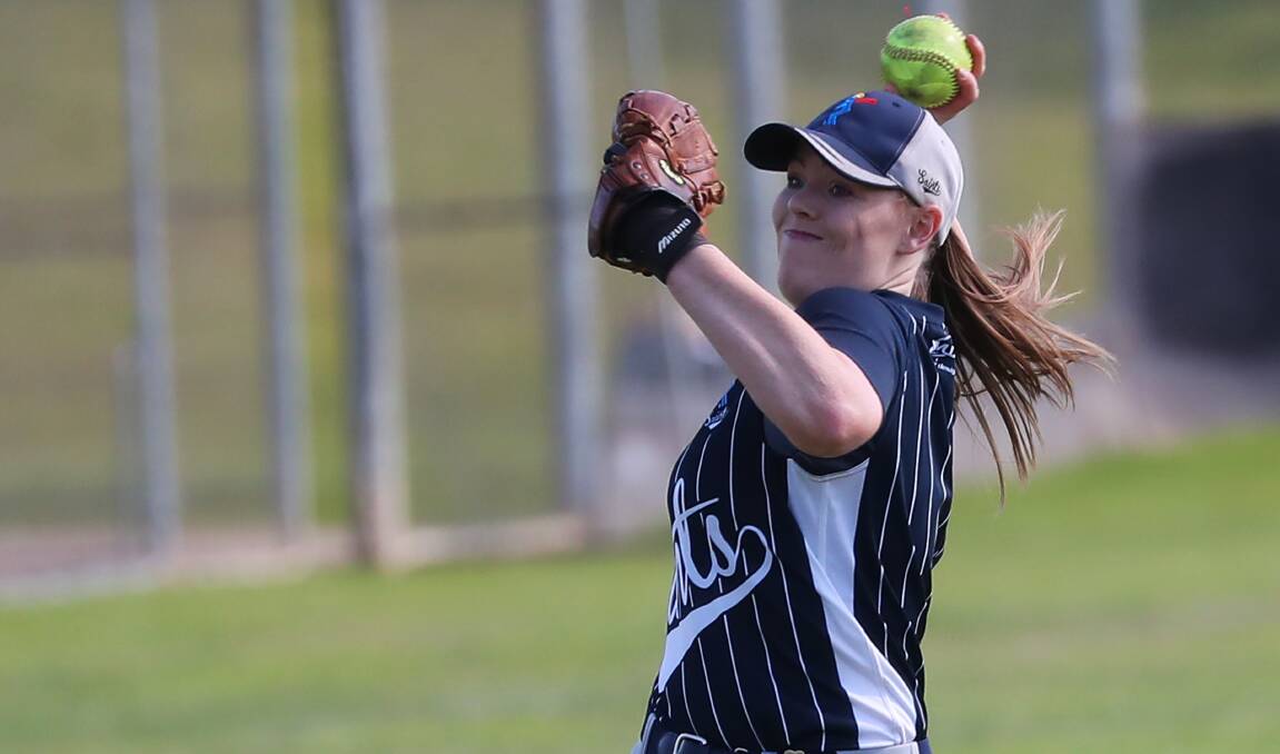 TOUGH LOSS: Saints player Laura Harley unloads a throw from the outfield during Saturday afternoon's softball loss to Turvey Park. Picture: Emma Hillier
