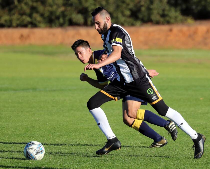 PARTED WAYS: Fred Gardner playing for Wagga City Wanderers earlier this year. Picture: Les Smith. 