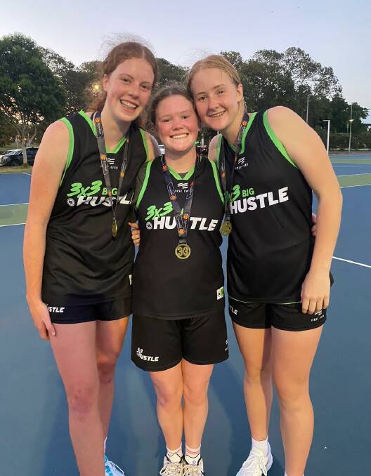 WINNING TRIO: Adelong's Amelia Hassett, Temora's Ruby Watterson and Cootamundra's Alex Oliver won last month's NSW 3x3 State Championships in Sydney. Picture: Supplied
