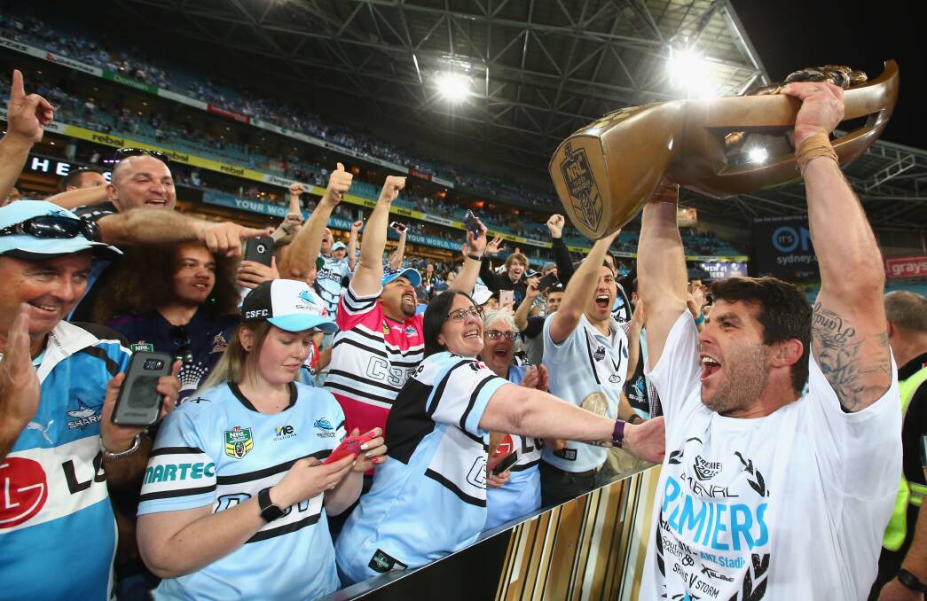 SWEET FINISH: Michael Ennis ended his career in style by winning the only premiership of his career with Cronulla in 2016. Picture: Getty Images