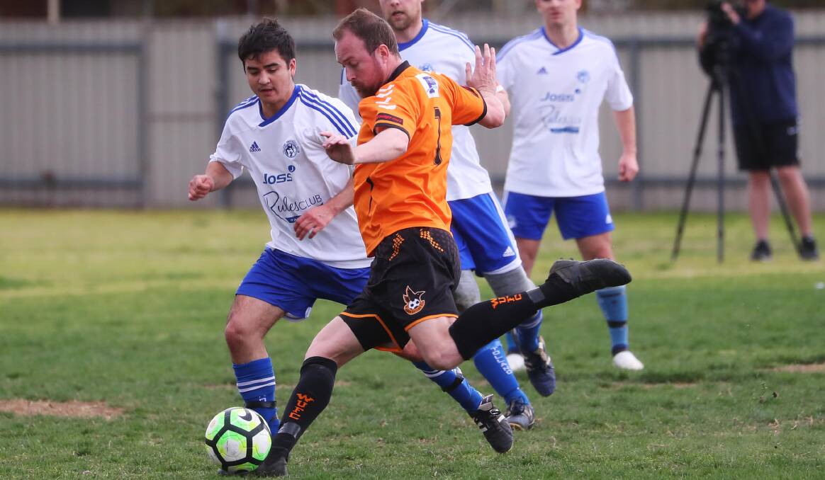 WINGED SKIPPER: Wagga United captain Travis Weir continues to battle a dislocated shoulder. Picture: Emma Hillier 