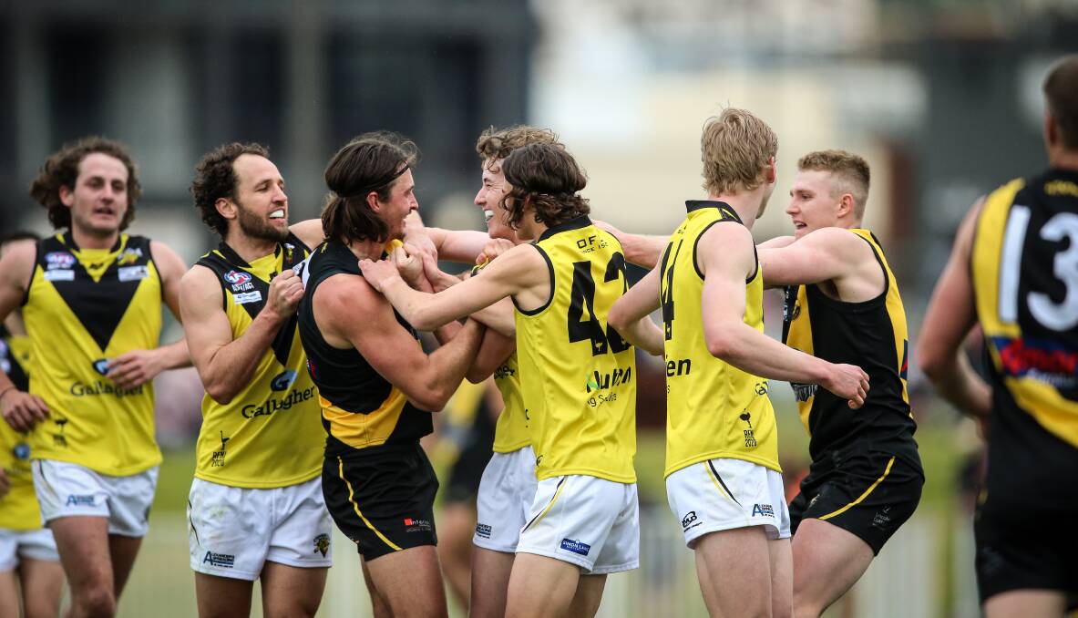 FOOTY'S BACK: Tempers flared on more than one occasion during Osborne's upset of Wagga Tigers at Robertson Oval. Picture: James Wiltshire/The Border Mail