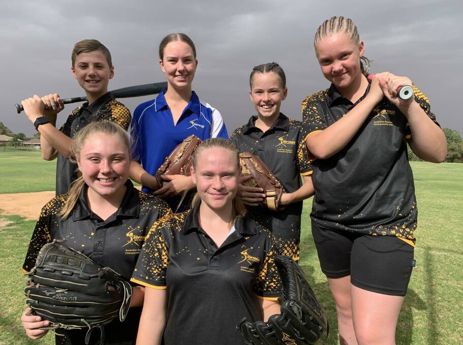 NATIONALS BOUND: Wagga softballers selected to compete in representative championships next week include (back from left) Austin Gooden, Charli Hall, Alex Maiden, Makaide Gale and (from from left) Taya Richards and Isabella Cooper. Picture: Jon Tuxworth