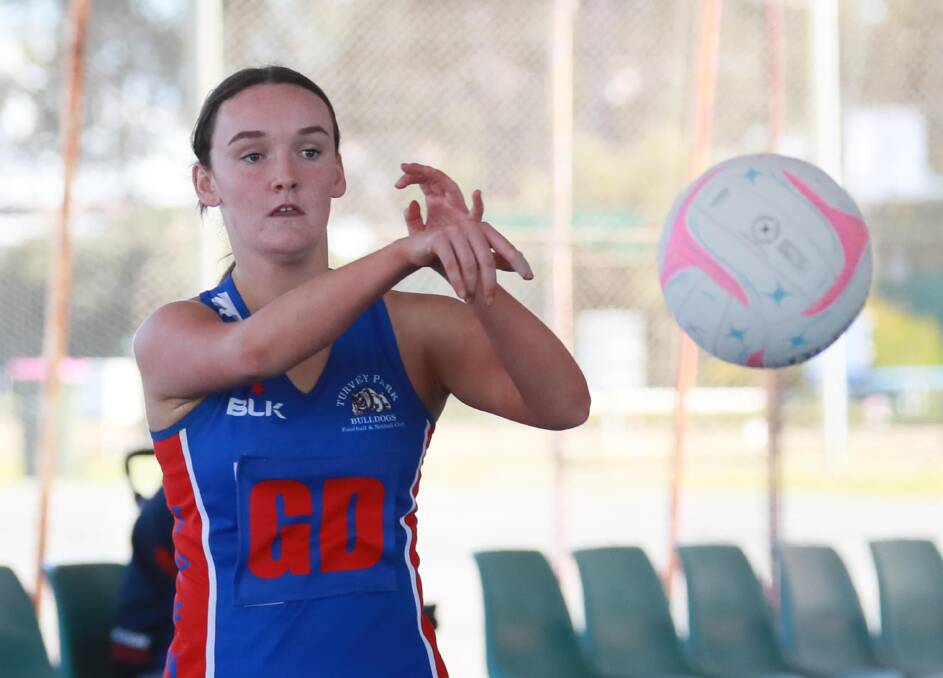 LAST HURRAH: Turvey Park's Holly Holt looks for a pass during Saturday's last round clash with Ganmain-Grong Grong-Matong. Picture: Les Smith