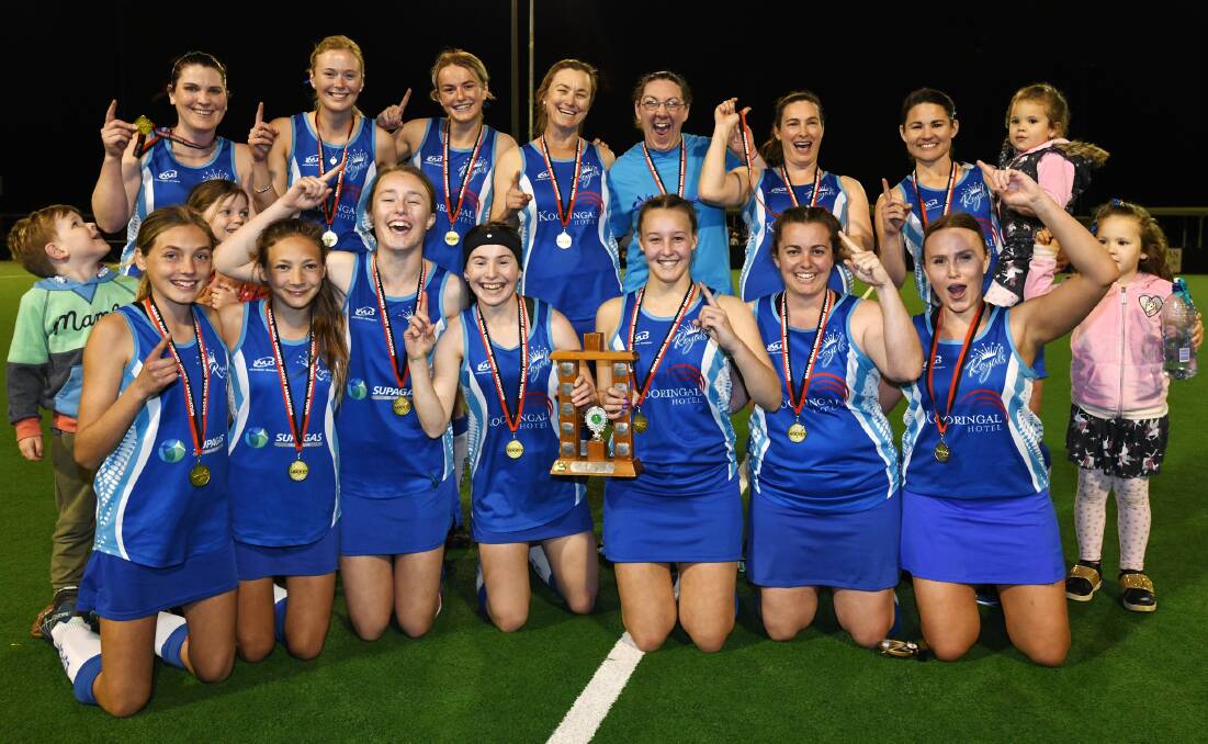THREE STRAIGHT: Royals celebrate their third straight women's division one premiership after Saturday's grand final.