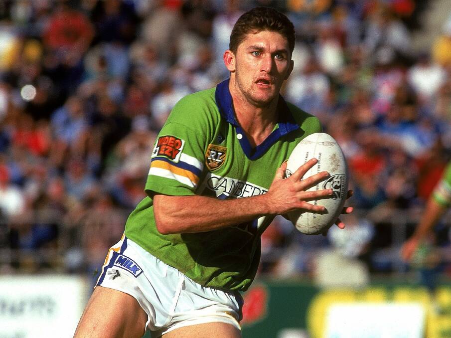 GREEN MACHINE: Brett Mullins during the Canberra Raiders' glory days of the nineties. 