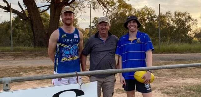 COACHING TEAM: Mangoplah-Cookardinia United-Eastlakes women's coach Col Roberson (centre) with assistants Max Hanrahan (left) and Ethan Schiller (right). 