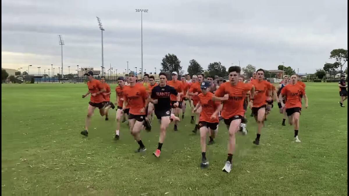 BACK ON: GWS Giants Academy players get put through their paces at Wagga on Monday. 