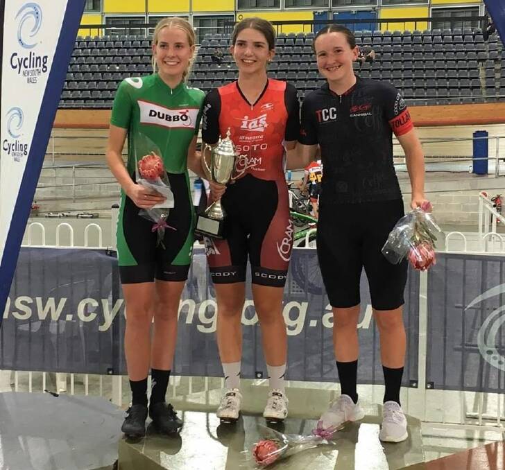 BRONZE MEDAL: Tolland Cycling Club's Rebel Brooker (right) won bronze in the Clarence Street Cup in Sydney on the weekend. Picture: Cycling NSW 