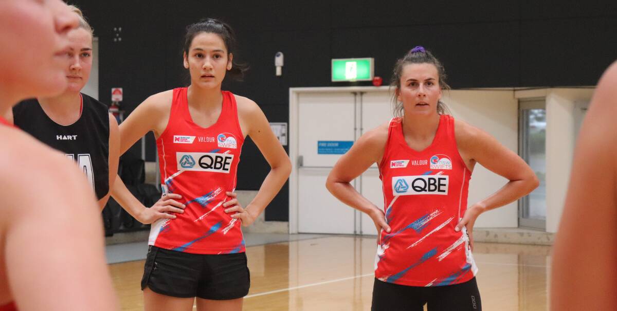 ROLE MODELS: Wagga netball prospect Sophie Fawns with Sydney Swifts captain and Australian Diamonds star Maddy Proud at Swifts training this week. Picture: Sydney Swifts. 