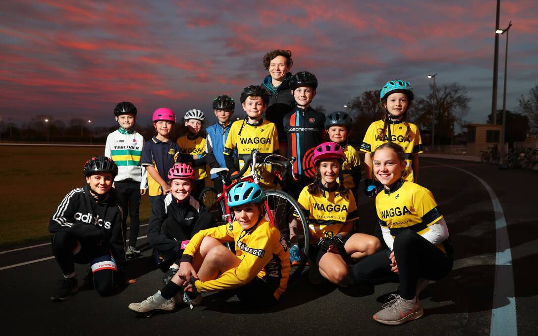 Sophie Uden (nee Mackay, back) at Wagga Cycling Club training on Monday. Picture: Emma Hillier