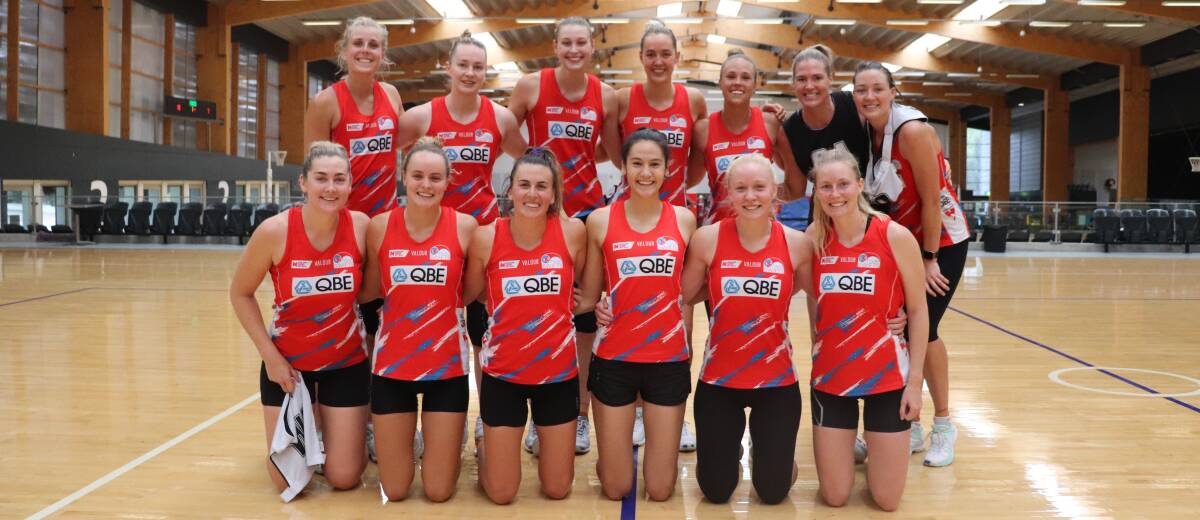 CLASSY COMPANY: Wagga's Sophie Fawns, (front row, centre) with the Sydney Swifts squad this week. Picture: Sydney Swifts 