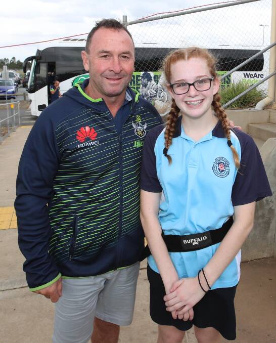 COUNTRY IS CRUCIAL: Ricky Stuart catches up with 12-year-old fan Katie Forbes at the Mortimer Shield.
