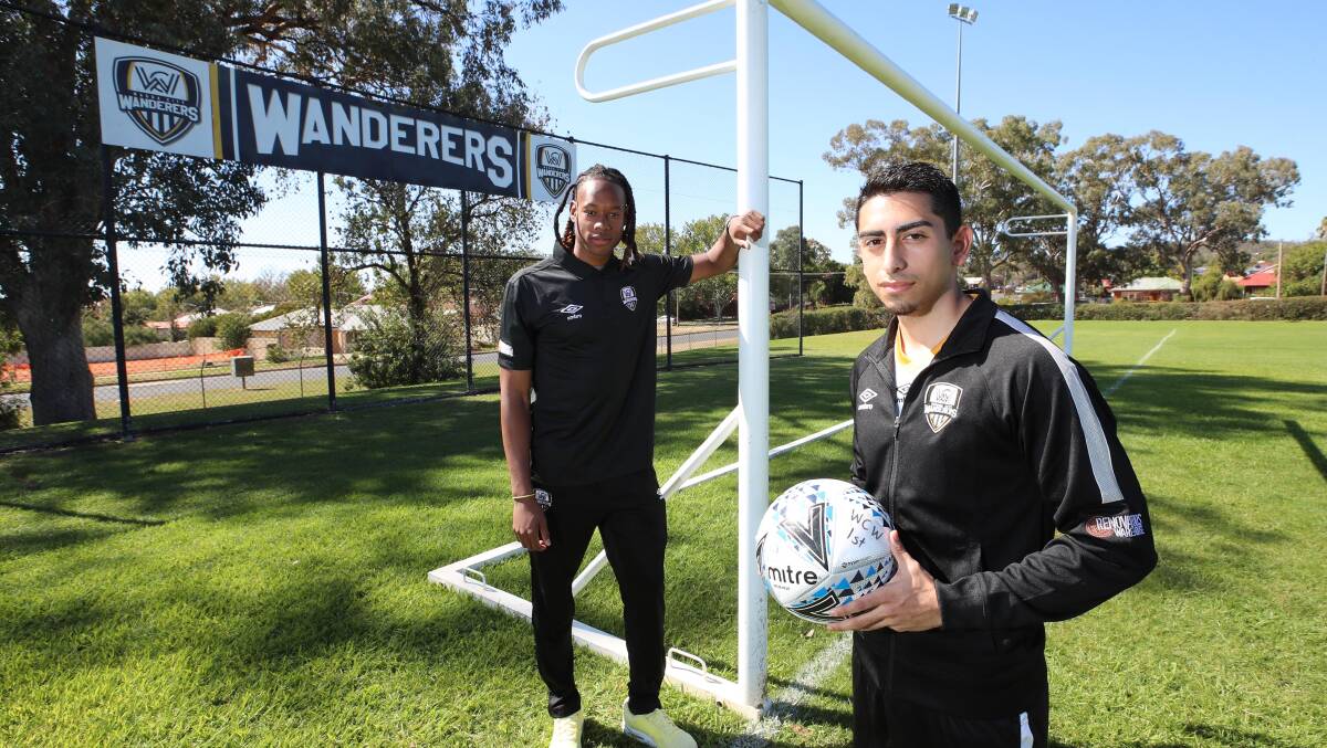 AMERICAN TALENT: Recruits Paul Milner (back) and Frank Macias will bolster the Wagga City Wanderers squad. Picture: Les Smith