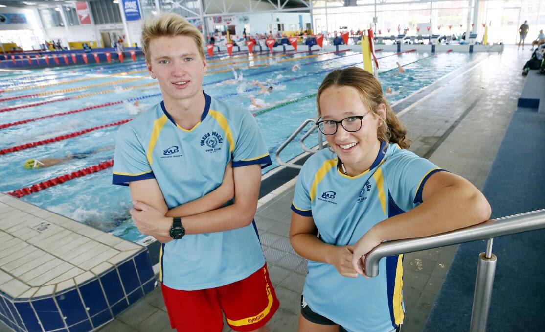 LEADERS: Wagga Swim Club co-captains Isaac Mooney and Trinity Cox. Picture: Les Smith