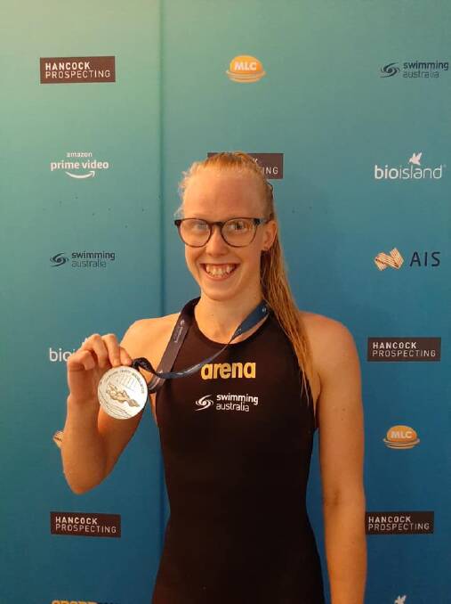 SILVER LINING: Tumut swimmer Ashley Van Rijswijk claimed a silver medal in the 50m breaststroke at the Australian Multiclass Championships on Tuesday. Picture: Wagga Swim Club